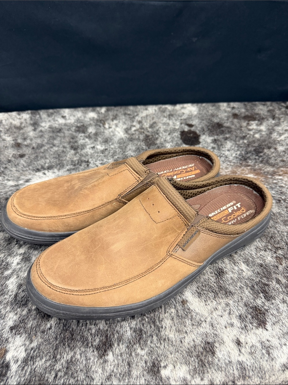 Skechers Men's Brown Slip-On Mule with Gray Outsole